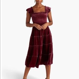 Brand New Hill House Ellie Nap Dress in Burgundy Velvet - XXS